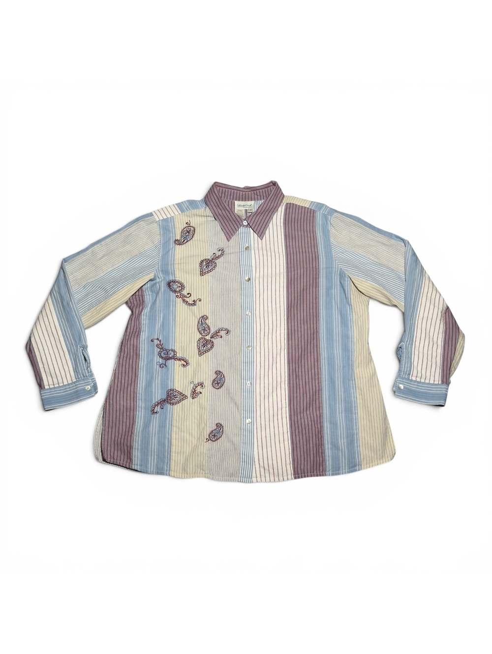 Vintage Coldwater Creek Striped Button Down Shirt with Paisley Embroidery XL